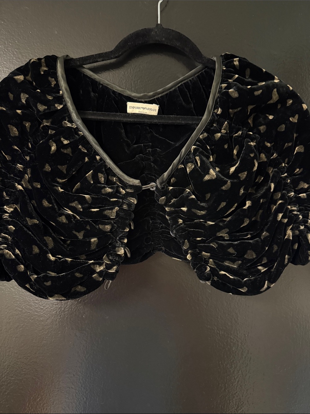 vintage Emporio Armani black velvet cropped shrug CAPE short puffed